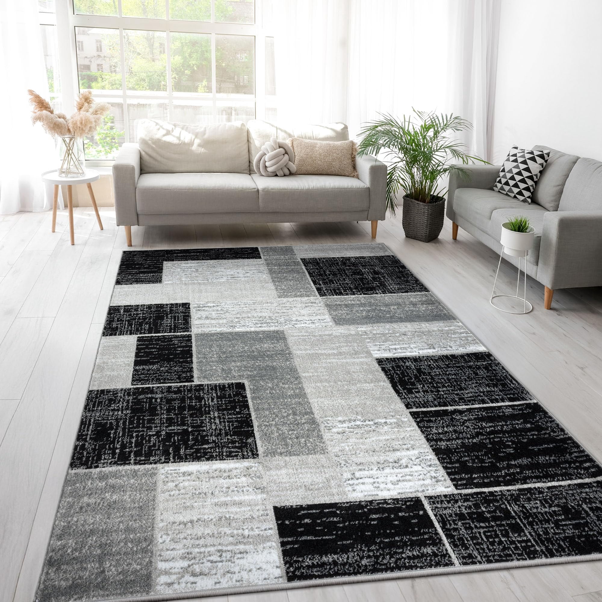 Alfombra L'baiet Verena Geométrica Negra Gris 60x90 Cm Polipropileno