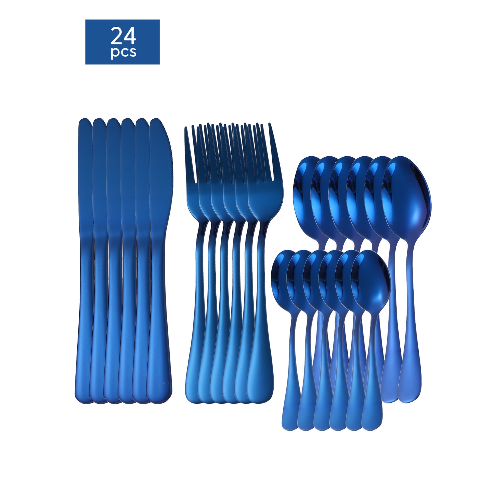 Xmhytop Juego De Cubiertos De Azul 24 Piezas, Acero Inoxidable, Estilo Moderno Para Cenas Y Eventos