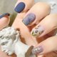 thumbnail image 1 of 24pcs Smudged Nude And French Purple Square Press On&nbsp;Nails, Short Coffin Fake Nails With Tulip Design, Autumn And Winter Romantic False Nails For Women And Girls, 1 of 3