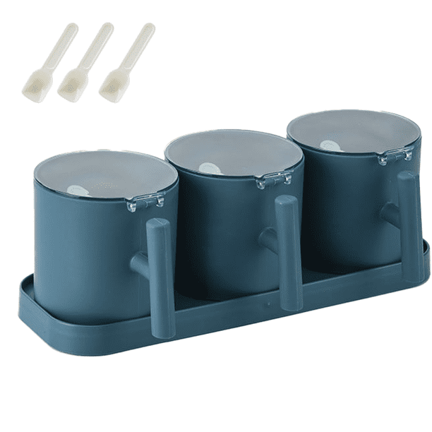 Juego de 3 azucareros con cucharas y tapas. Contenedores de alta capacidad para especias y condimentos. Tarro de cristal para especias, ideal para el hogar, la cocina y la cafetería.