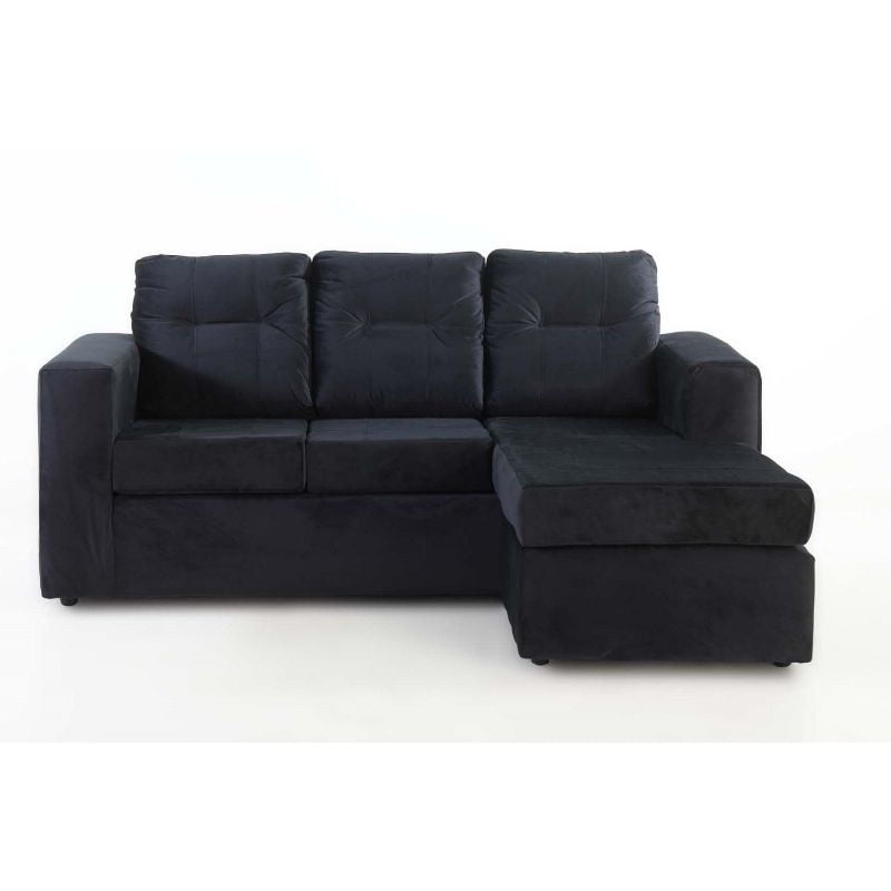 Kea - Sofá Modular Rodas 3 Cuerpos Felpa Negro