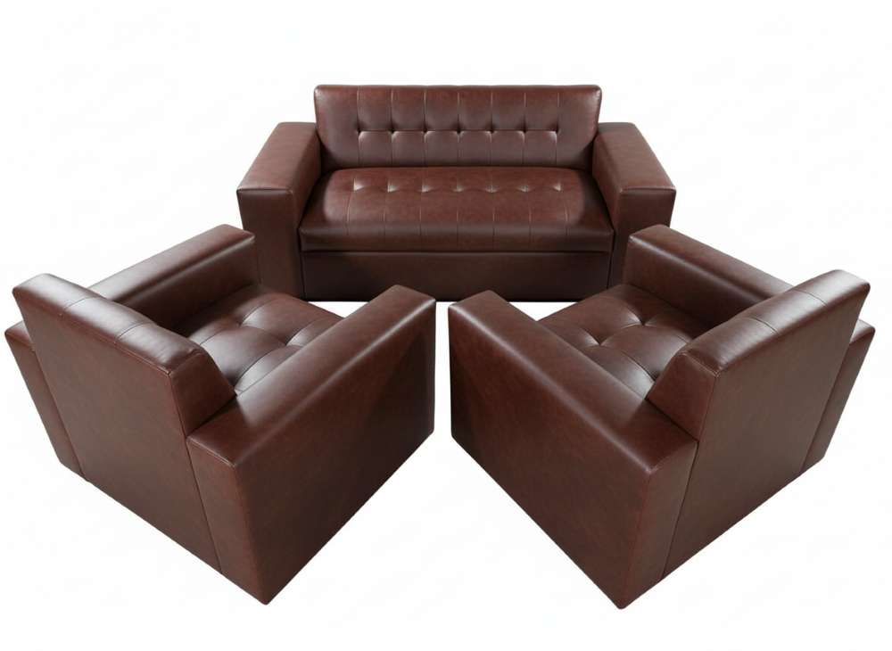 Muebles New - Juego De Living Dos Chocolate Ecocuero