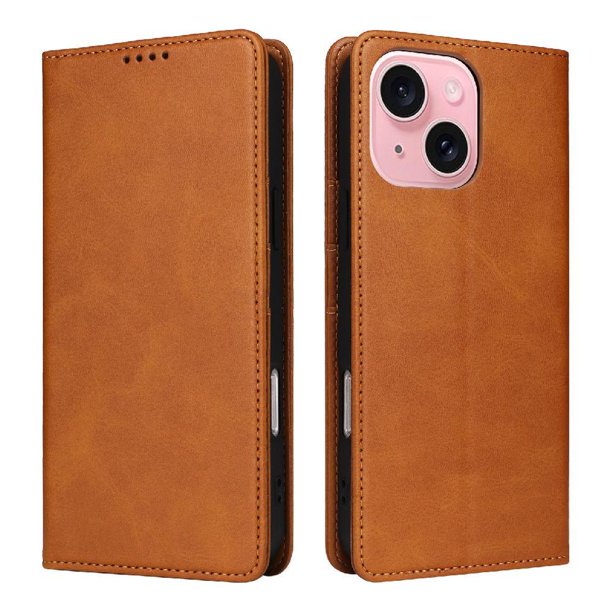 Funda Cartera para iPhone 15 con Ranuras Tarjetas y Soporte - Protección Completa Marrón