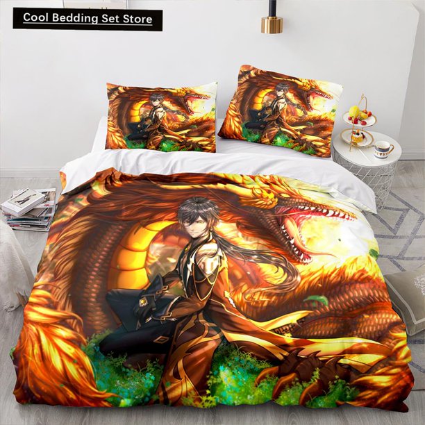 Genshin Impact Bedding Set Twin Full Size Game Anime Bed Set Aldult Kid Bedroom Duvetcover Sets Anime Bed Sheets