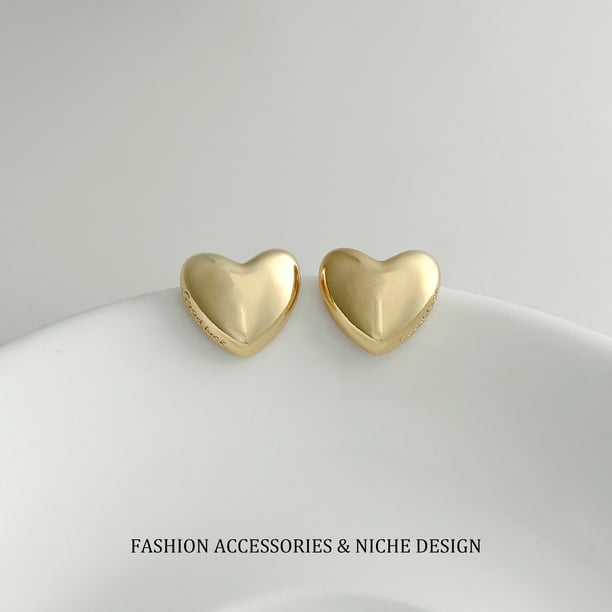 S925 Silver Needle Heart Metal Stud Earrings for Women, Elegant Jewelry