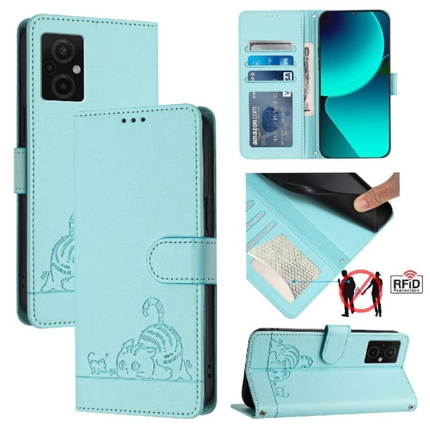 Funda tipo cartera FOXDOCK para Xiaomi POCO M5 4G con soporte, ranuras, RFID, diseño de gato