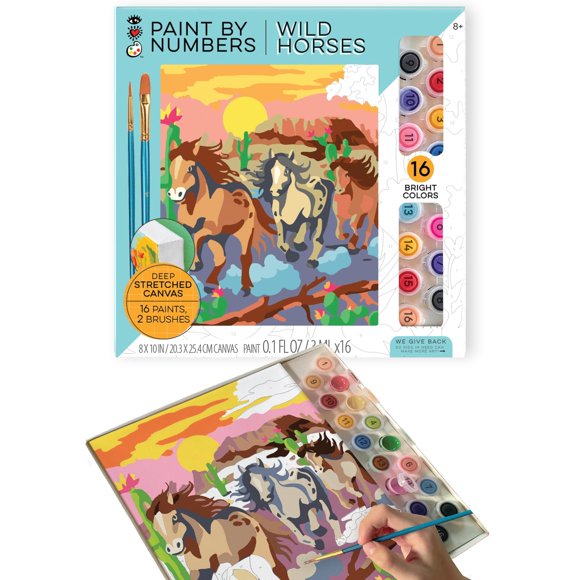 Kit Paint by Numbers Bright Stripes para niños con marco (Wild Horses)