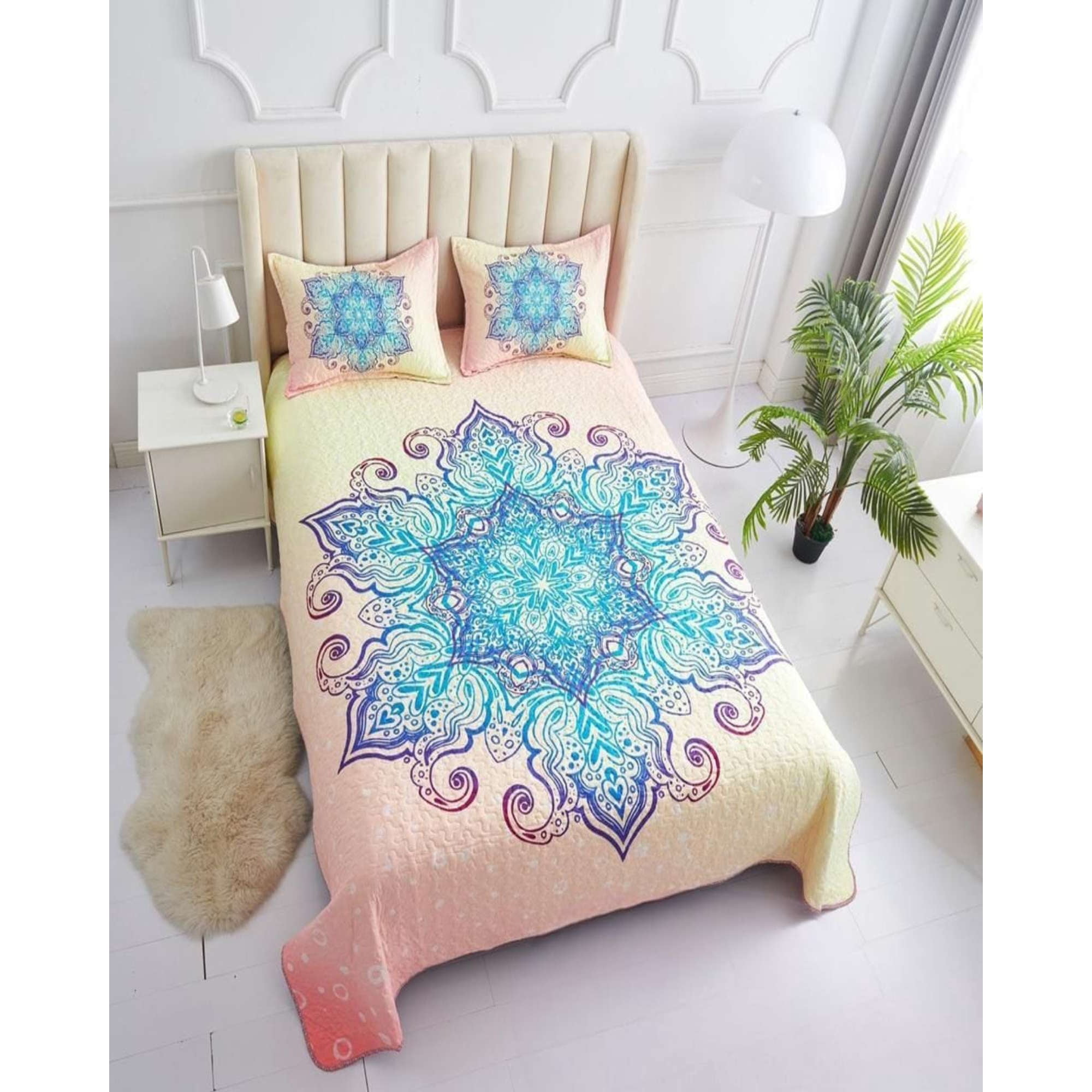 Genérico - Cubrecama 2 Plazas Mandala Material Quilt