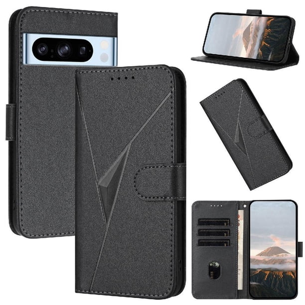 Funda Cartera Fibra de Carbono para Google Pixel 8 Pro con Soporte y Cierre Magnético Negro