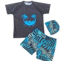 Likeshop - Conjunto De Baño Niños Jovenes Short Polera Gorro Manga Corta Palmeras 0062