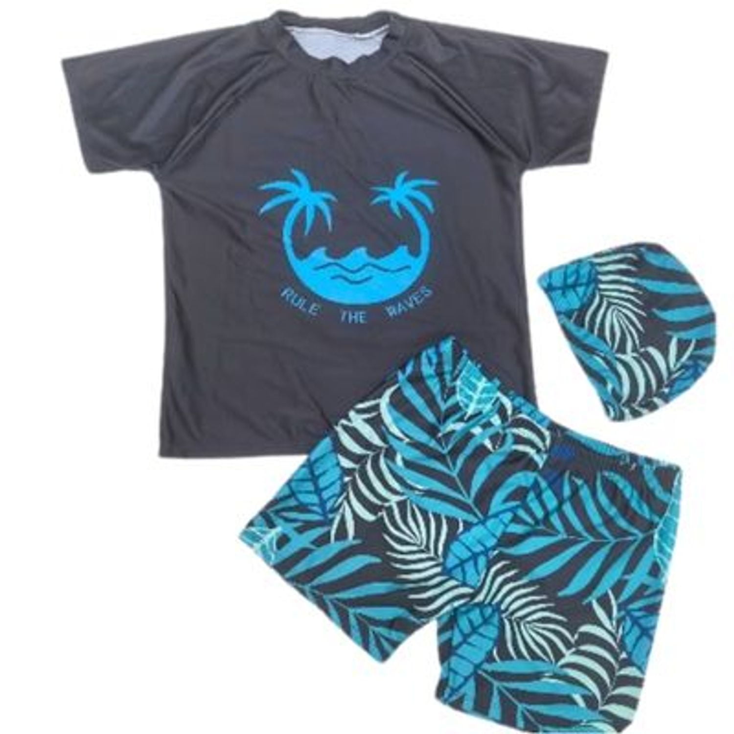 Likeshop - Conjunto De Baño Niños Jovenes Short Polera Gorro Manga Corta Palmeras 0062