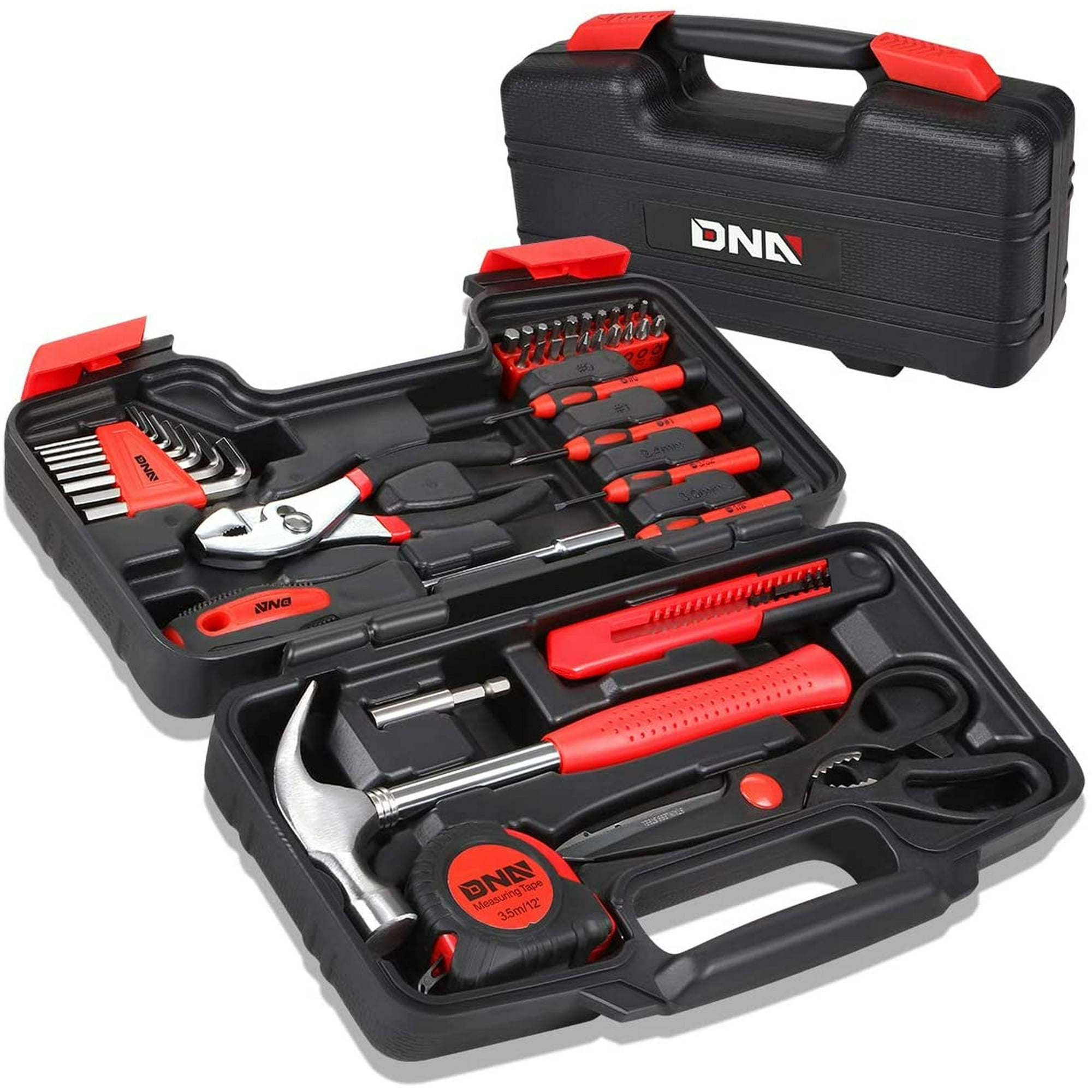 Kit De Herramientas Portátiles Dna Motoring Red 39 Piezas - Caja De Herramientas Manual Para Reparación General Con Destornillador, Alicates, Martillo, Llaves Hexagonales (herramientas-00006)