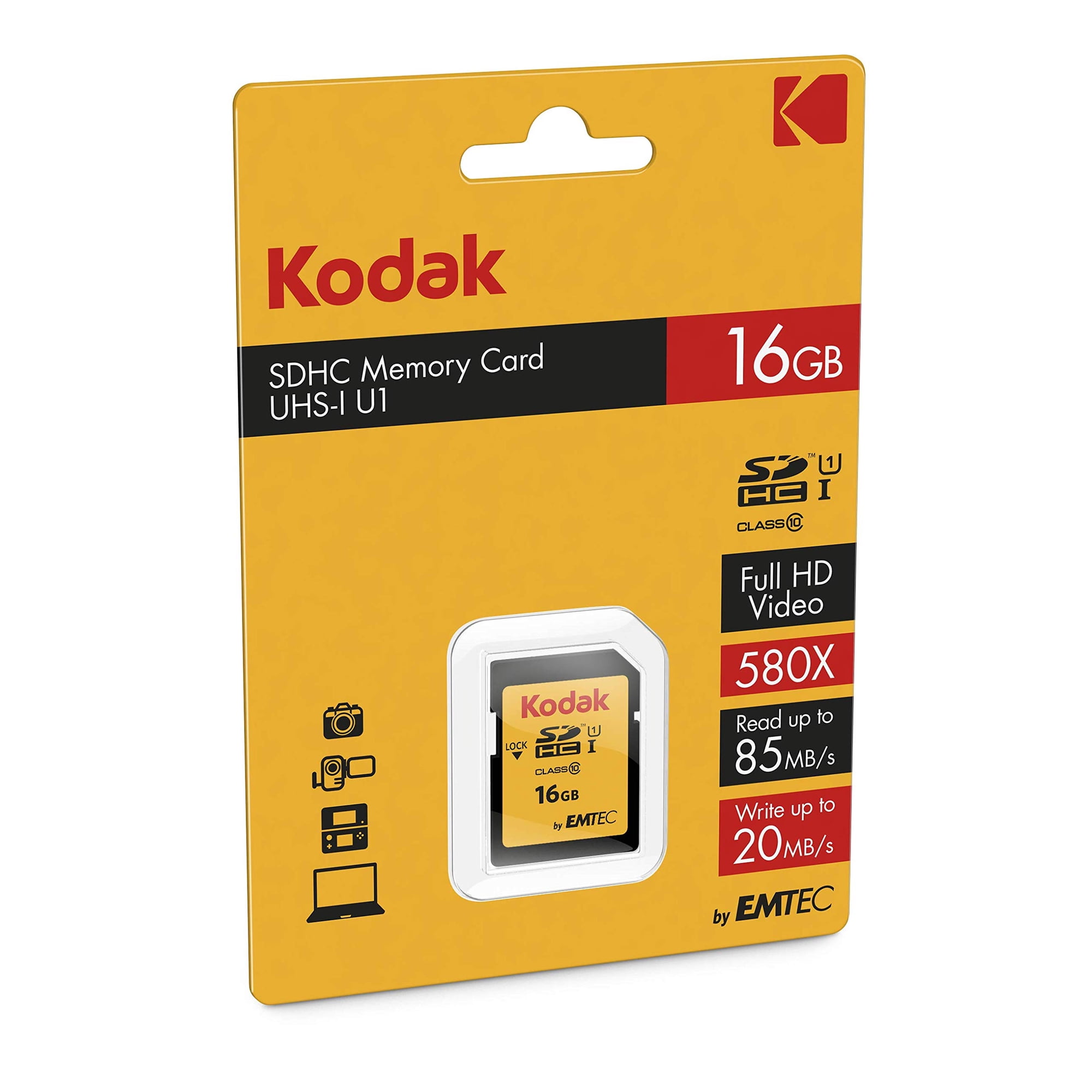 Tarjeta Sdhc Kodak Uhs-i U1 V10 Premium De 16 Gb, Velocidad De Lectura De 85 Mb/s