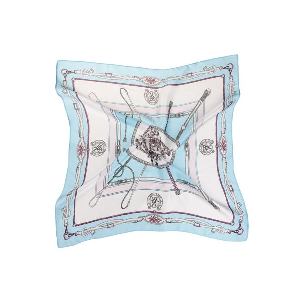 INSPIRE CHIC Bufanda Cuadrada de Seda 100% para Mujer Estampado Floral Vintage Pañuelo para Cuello y Cabeza Lujoso Envoltura para el Cabello 21 5/8 x 21 5/8‘’ Cadenas Azul Claro