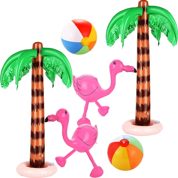 Set inflable de palmeras, flamencos y pelotas de playa