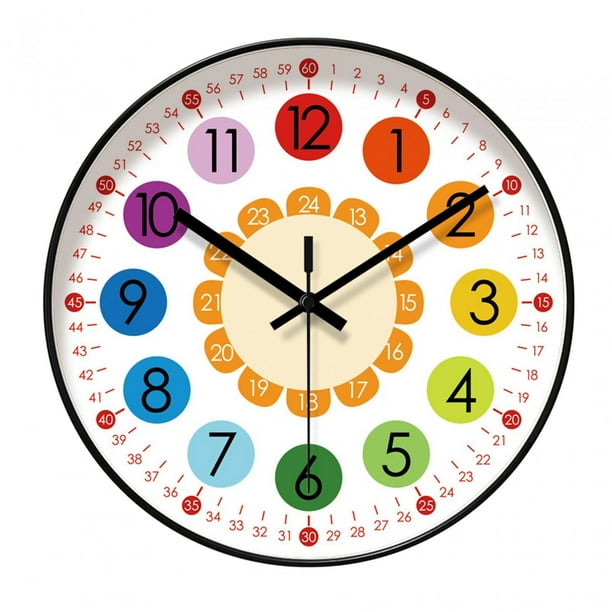 Reloj de pared para niños, reloj de enseñanza para decir la hora, adorno único, reloj artístico de pared que no hace tictac, reloj colgante, reloj par 10 pulgadas