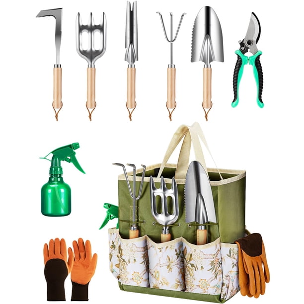 Set de herramientas de jardinería Wevelel de 9 piezas de acero inoxidable con bolso organizador
