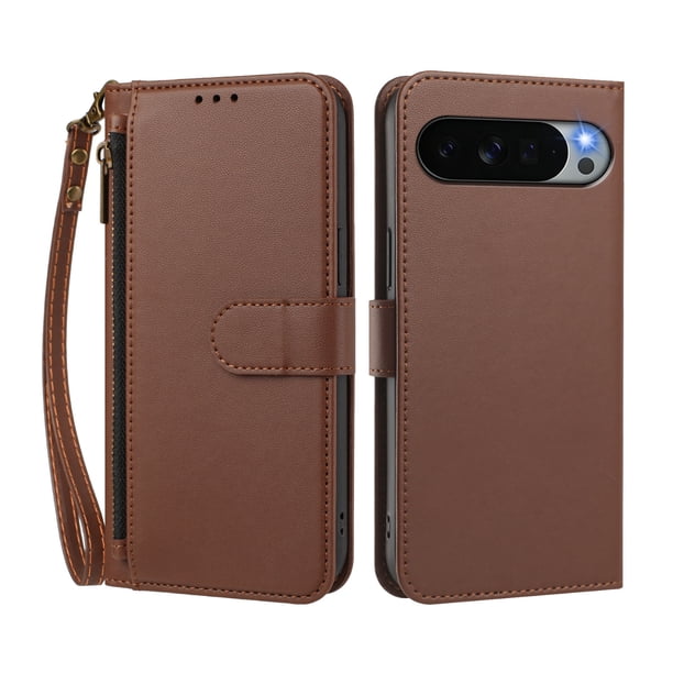 Funda Tipo Billetera para Google Pixel 11 Pro XL con Soporte y Bolsillo con Cierre Marrón