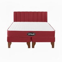 Vitelio - Cama 2 Plazas Modular Europea Rojo + Colchón Ortopédic
