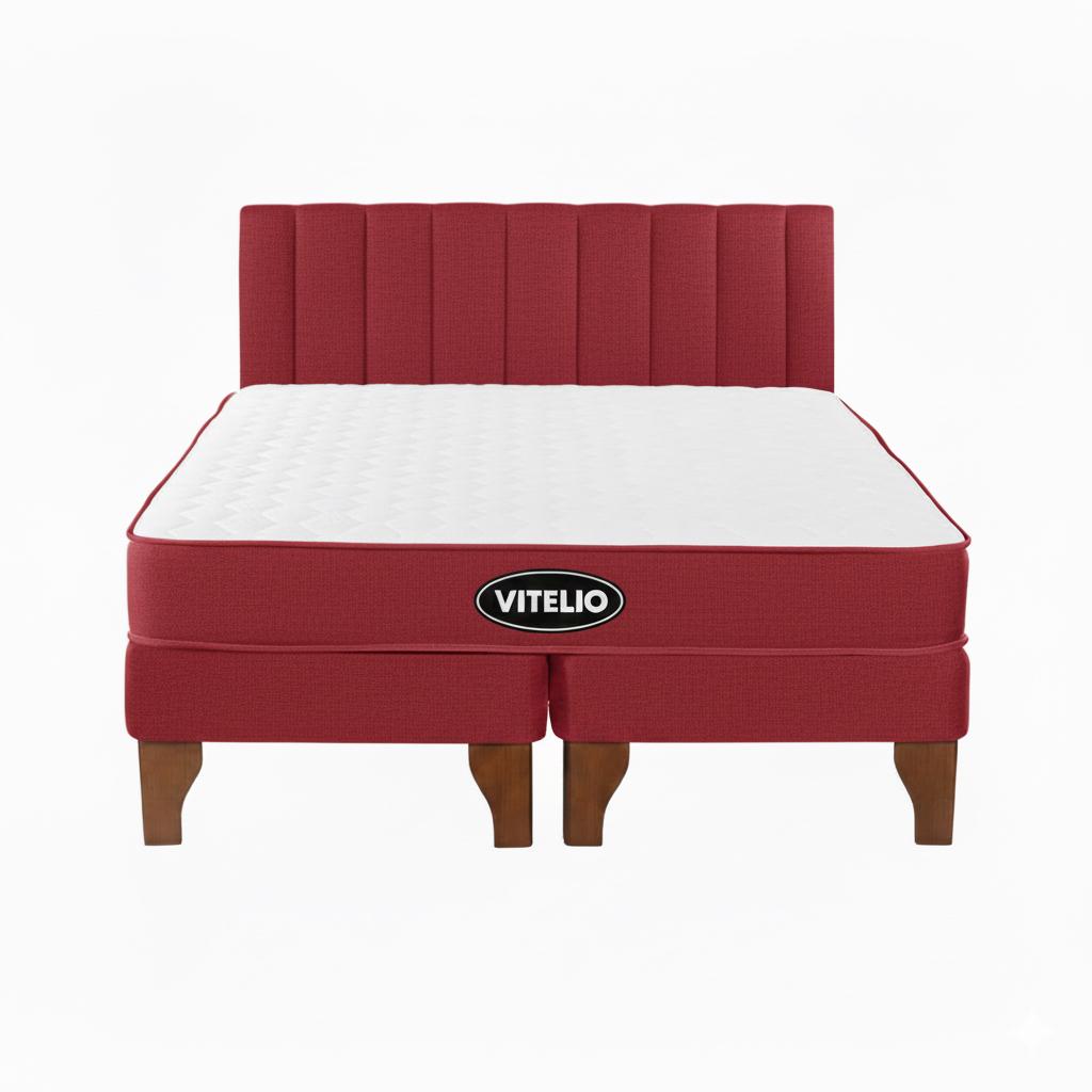 Vitelio - Cama 2 Plazas Modular Europea Rojo + Colchón Ortopédic