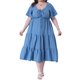 thumbnail image 1 of Vestido de verano para mujer de talla grande Agnes Orinda con cuello corazón, mangas cortas con volantes, vestido midi en línea A con capas, talla 5X, azul, 1 of 6
