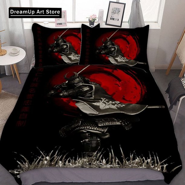 Japanese Style Armor Samurai Ronin Moon Bedding Set Duvet Cover Bed Set Quilt Cover Boys Adult