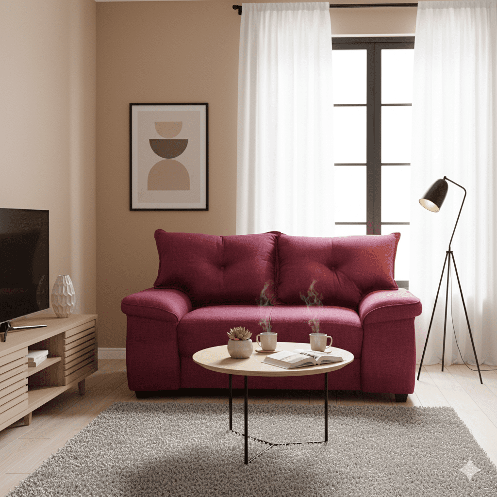 Intermuebles - Sofá Fortaleza 2 Cuerpos Tela Burdeo