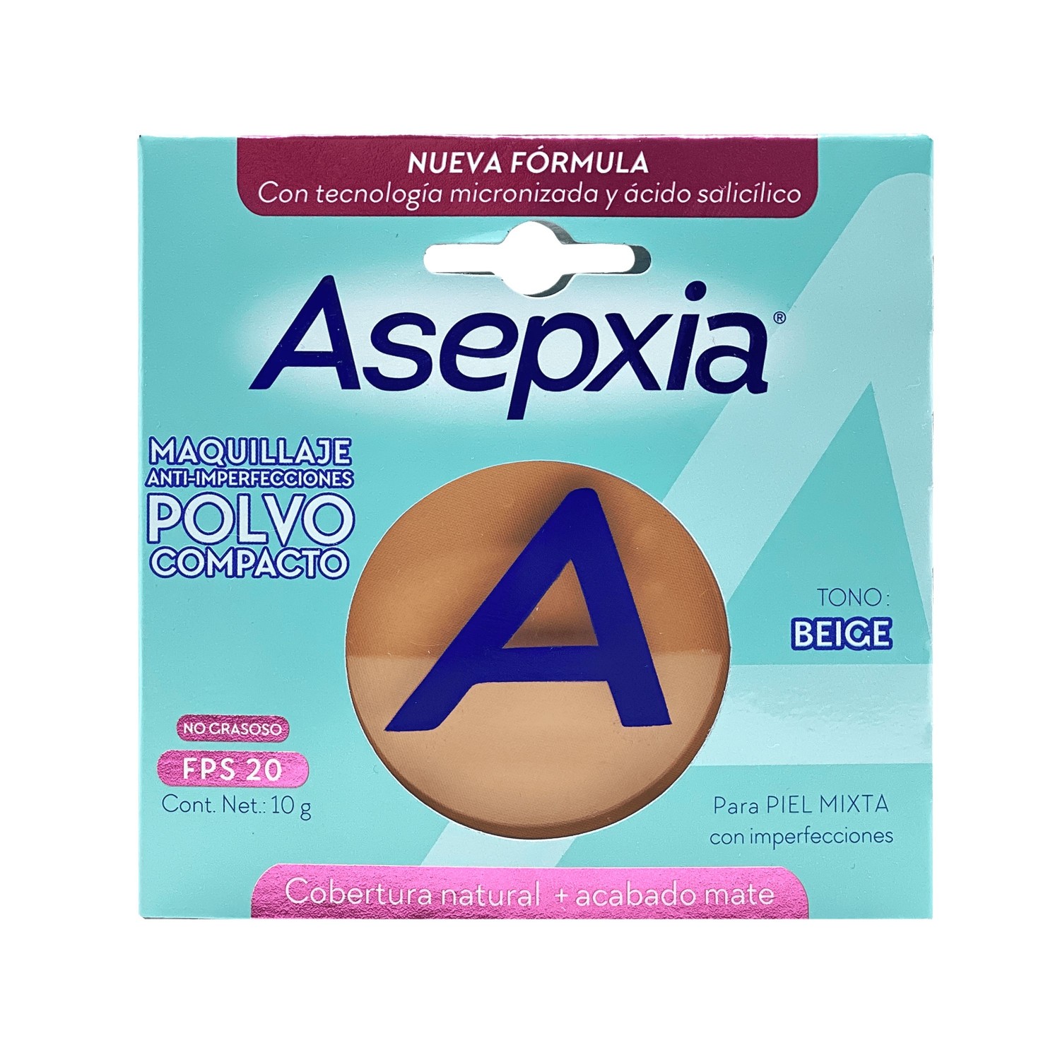 Asepxia Maquillaje Polvo Compacto Beige Mediano 10 Gr