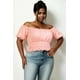 thumbnail image 1 of Top Casual De Punto Acanalado Liso Con Mangas Abullonadas Fruncidas De Talla Grande, 1 of 5