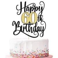 Decoración Para Tartas Ruscalin Con Purpurina Para Cumpleaños Número 60, Color Negro Y Dorado