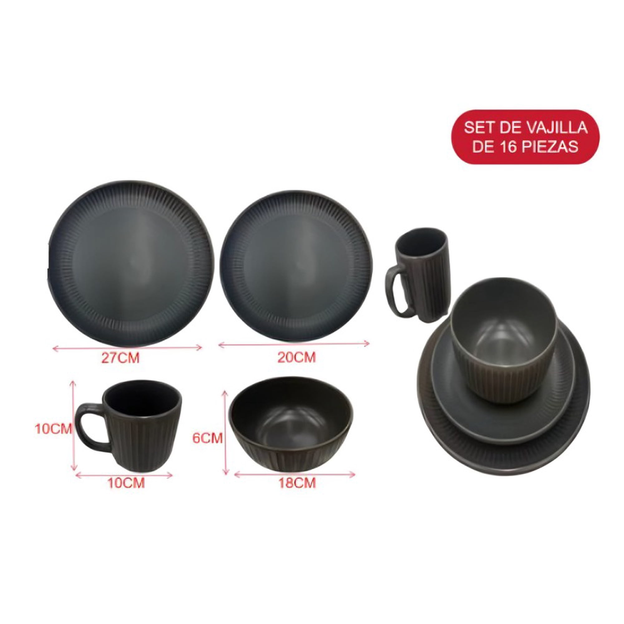 Genérico - Set De Loza 16 Piezas Vajilla Completa Para 4 Personas