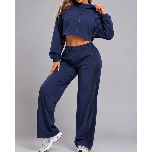 Conjunto Deportivo Mujer Chaqueta Crop Y Pantalon Palazzo