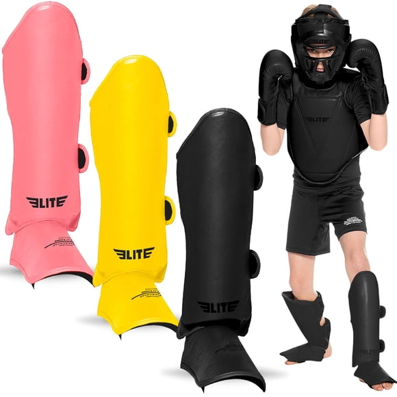 Espinillera Elite Sports Juvenil Talla Mediana Negra