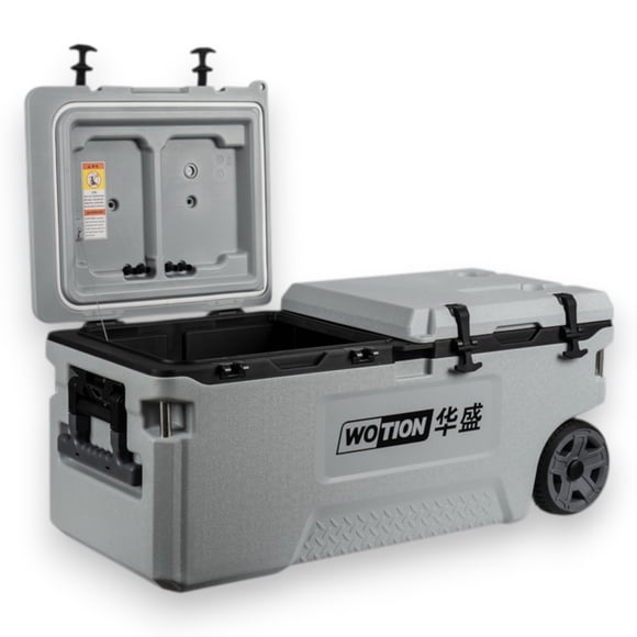 Cooler Conservadora PWRFitness 120 L Gris con Ruedas y Manilla Retráctil HS 919A