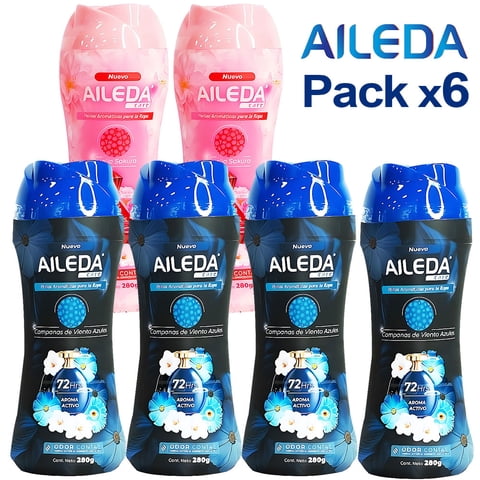 Aileda - Perlas Aromatizantes Para Ropa 280G - Pack De 6 Frascos (4 Campanilla Azul + 2 Sakura) - Aroma Duradero