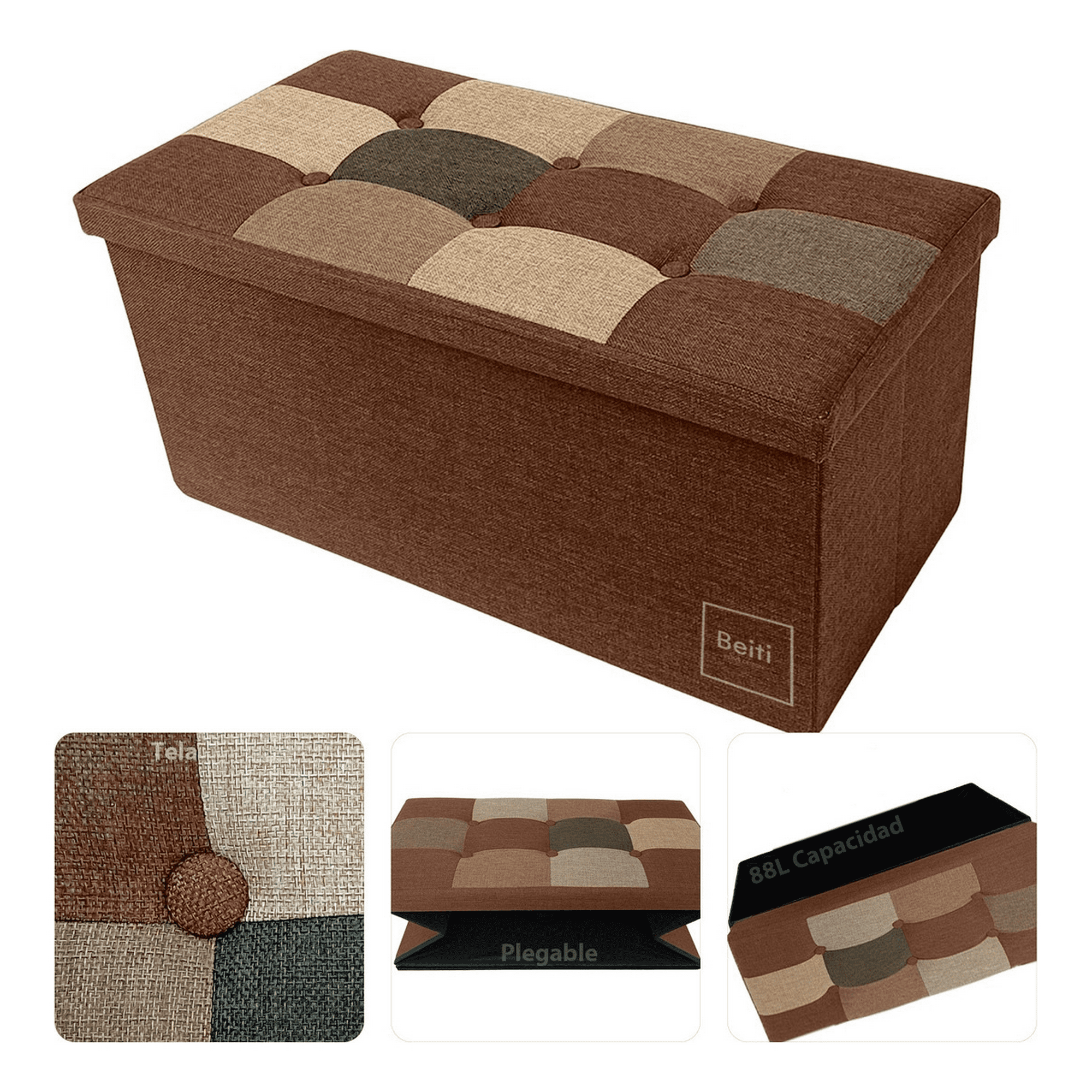 Genérico - Puff Baul Plegable Organizador 76x38 Tela Mix Café