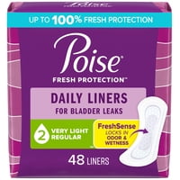 Panty Liners Poise Daily Liners 2 Drop, Muy Ligeros, 48 Unidades