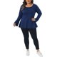 thumbnail image 2 of Agnes Orinda Blusa Túnica para Mujer de Talla Grande Dobladillo Alto Bajo Manga Larga Acampanada Cuello Redondo Top Casual Acampanado 3X Azul Oscuro, 2 of 6