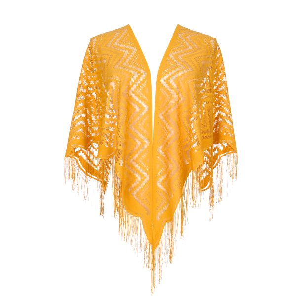 INSPIRA CHIC Chales y Envolturas para Vestidos de Noche, Bufandas Triangulares de Flecos de Encaje de Malla para Fiesta Formal de Boda 70.9"x27.6" Amarillo Jengibre