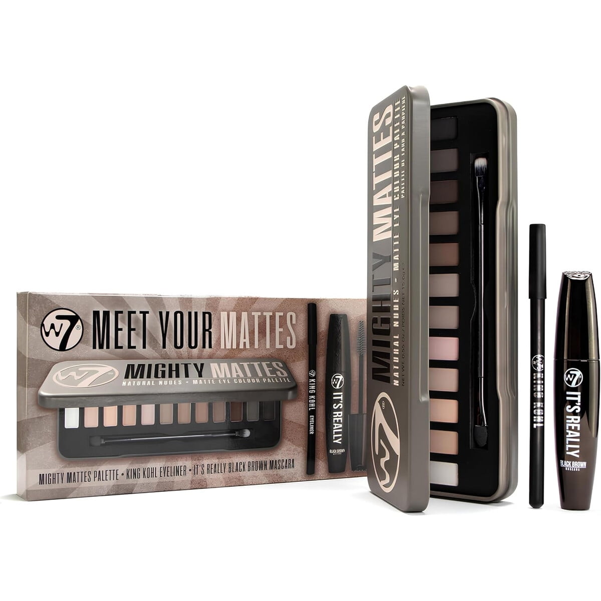 Set Maquillaje W7 Mighty Mattes Sombra Máscara Delineador