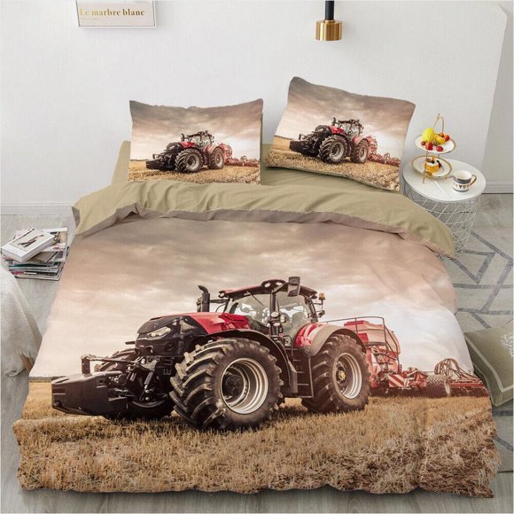 Farming Tractors Vehicle Print Quilt Duvet Cover Set Comforter Cover Queen3-Piece Bedding Set