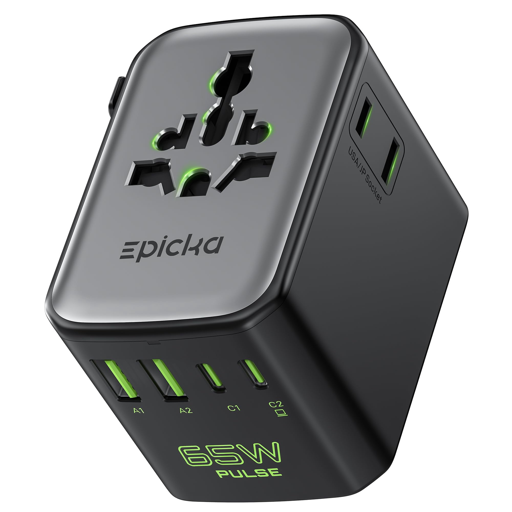 Adaptador De Viaje Epicka Pulse Duo 65w Pd Qc 3.0 Negro