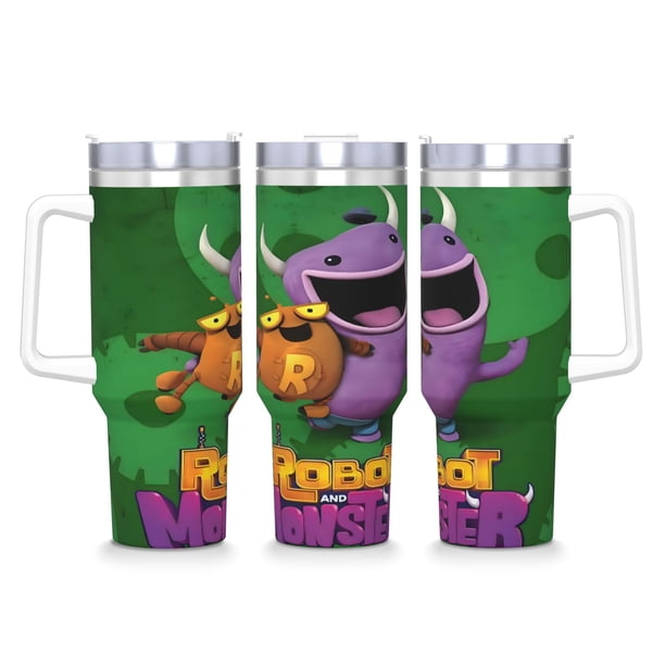 Robot Monstruo Vaso aislado de acero inoxidable con asa, diseño temático, regalo para familia, amigos y fans; incluye pajita y encaja en el portavasos estándar, 40 oz