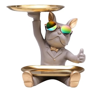 Magideal - Escultura De Francés, Estatua De Perro, Bandeja De Almacenamiento De Joyas, Figurita Artesanal, Organizador De Escritorio, Soporte Para Llaves , Gris