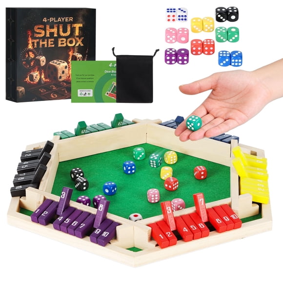 Juego Shut the Box Uowivi para 6 jugadores con tablero de madera y 16 dados