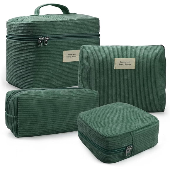Set 4 Bolsas Maquillaje LVWNM Pana Acolchada Verde