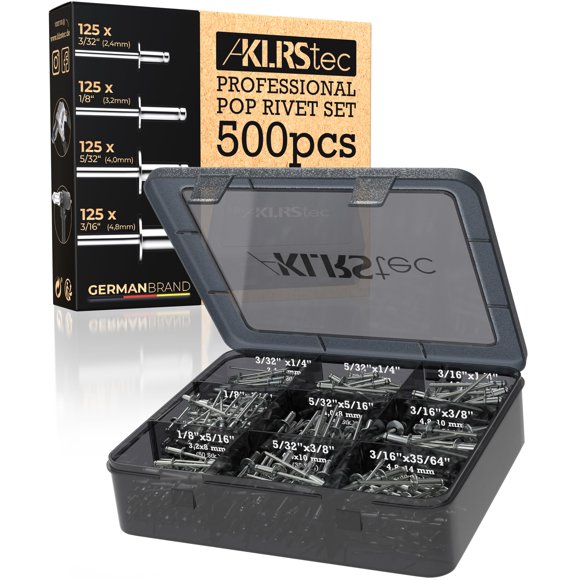 Kit surtido de remaches Pop KLRS KLRStec Professional, 500 piezas