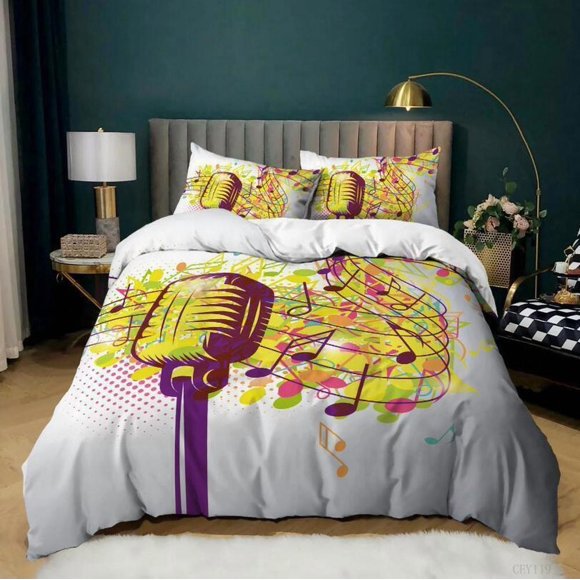 Sheet Music Audiophile Quilt Duvet Cover Set Kids Children Doona Cover Soft3-Piece Bedding Set