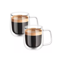 Importclick - Pack 2 Tazas Mug Café Té Doble Pared Vidrio 250 Ml