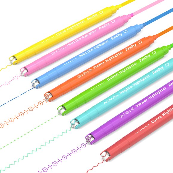 Juego de rotuladores iluminadores AECHY Curve de doble punta, 8 colores, 8 piezas